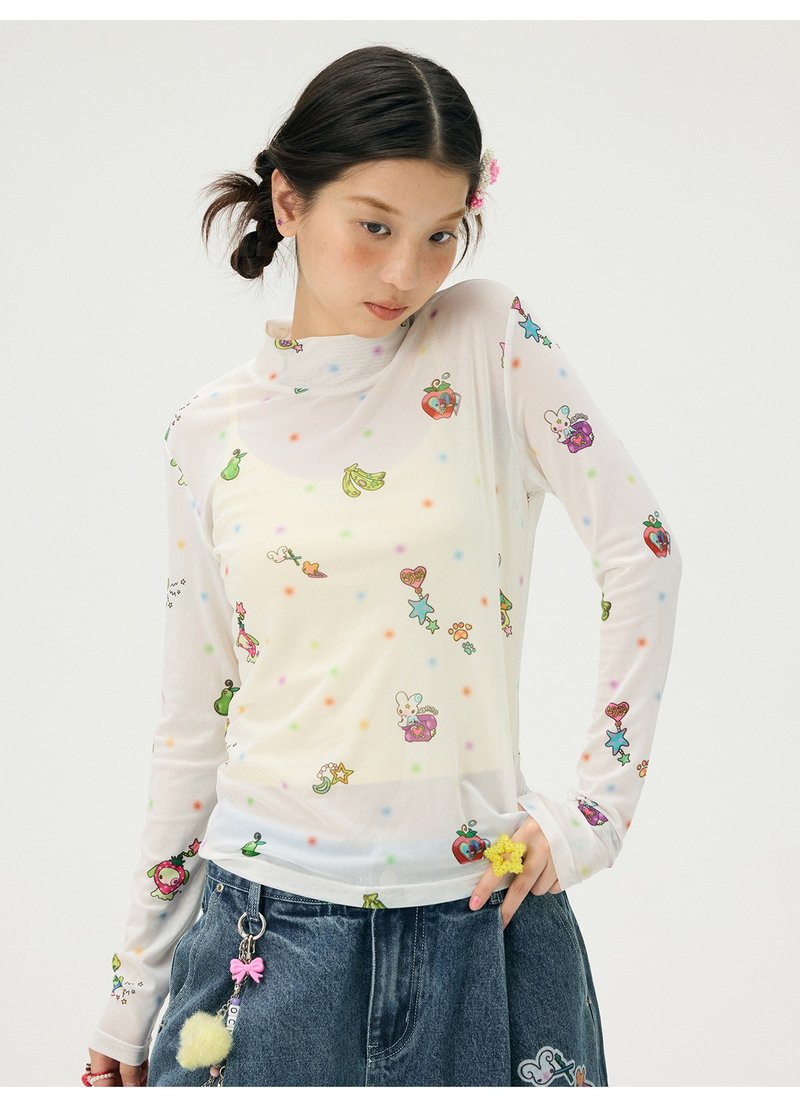 odd maker夏季叠穿单品弹力拼接微透网纱长袖上衣女 - 女装上衣 - 其他人造纤维 
