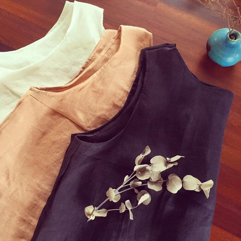 夏布 纯天然水洗苎麻 桧木扣背心 严选14色 - 女装背心 - 棉．麻 多色