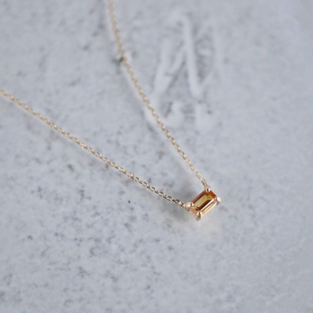 Citrine baguette necklace [P086K10YG(CT)] - 项链 - 宝石 