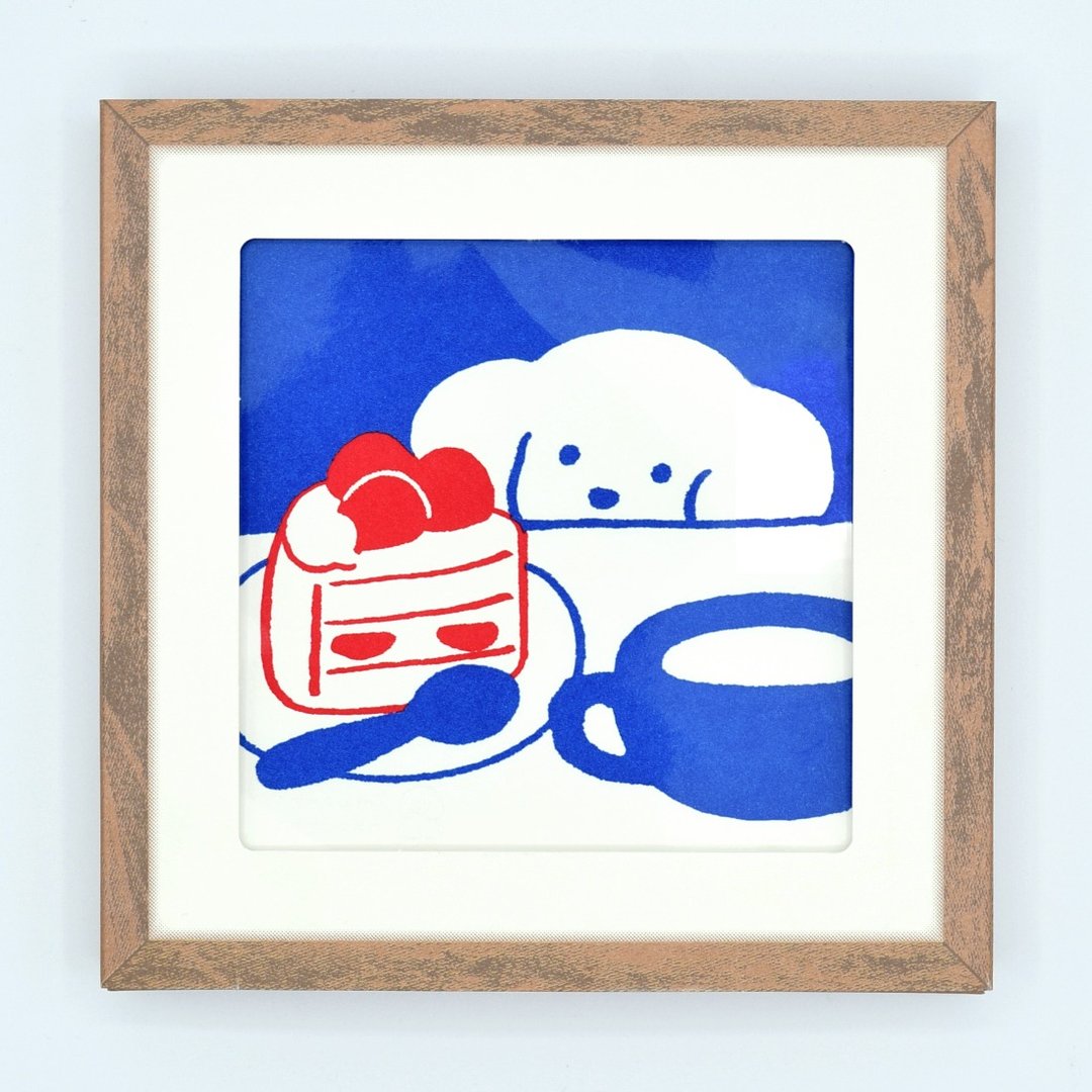 寺冈夏海 烫金印刷艺术 (草莓鲜奶油蛋糕) - 海报/装饰画/版画 - 纸 蓝色