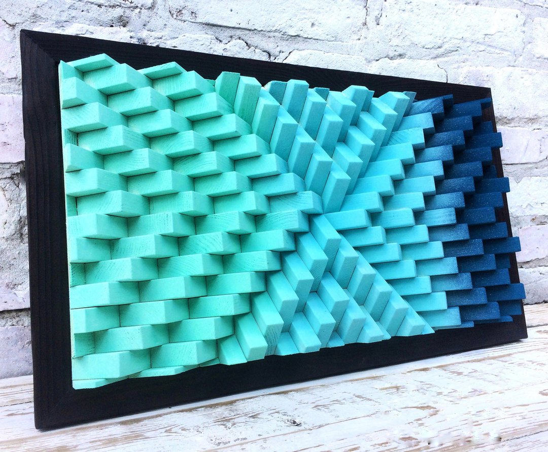 Wood Wall Art - Turquoise Home Office Decor - 3D Acoustic Sound Diffuser - 墙贴/壁贴 - 木头 