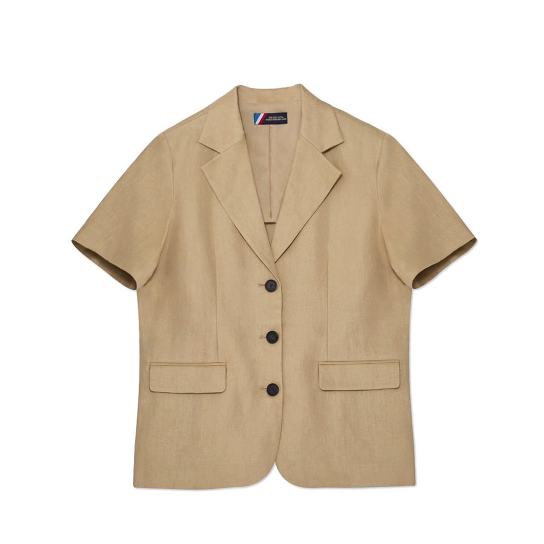 Korea sisterhood, Basic Linen Short Sleeve Jacket - Khaki - 女装休闲/机能外套 - 棉 卡其色