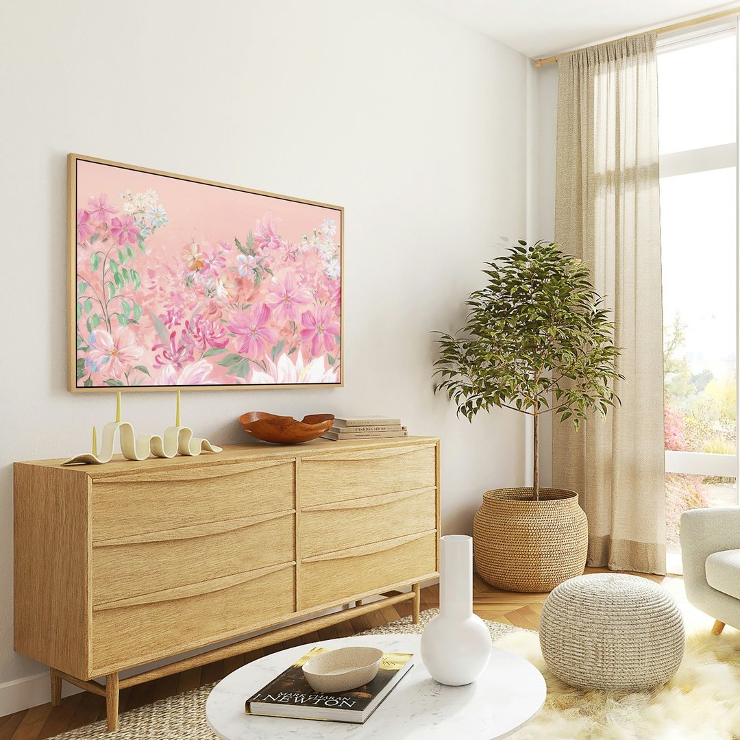 花香满径 - 春天花卉插画装饰挂画/粉色花卉挂画/边柜摆设 - 海报/装饰画/版画 - 棉 粉红色