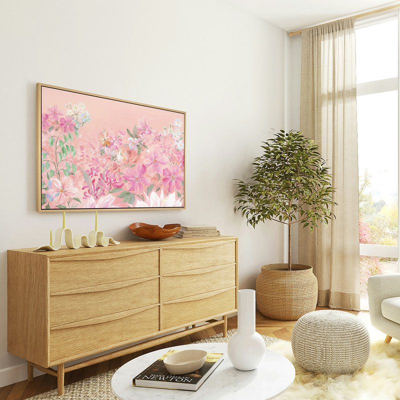 花香满径 - 春天花卉插画装饰挂画/粉色花卉挂画/边柜摆设 - 海报/装饰画/版画 - 棉．麻 粉红色