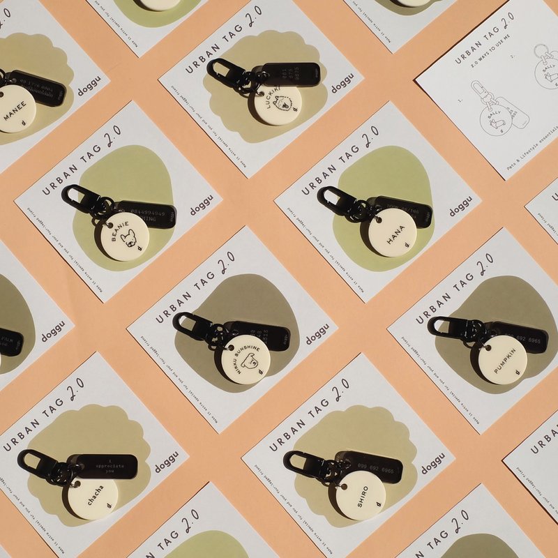 个人化都市宠物名牌 - 宠物画像 + 宠物名 + 电话 - 项圈/牵绳 - 防水材质 多色