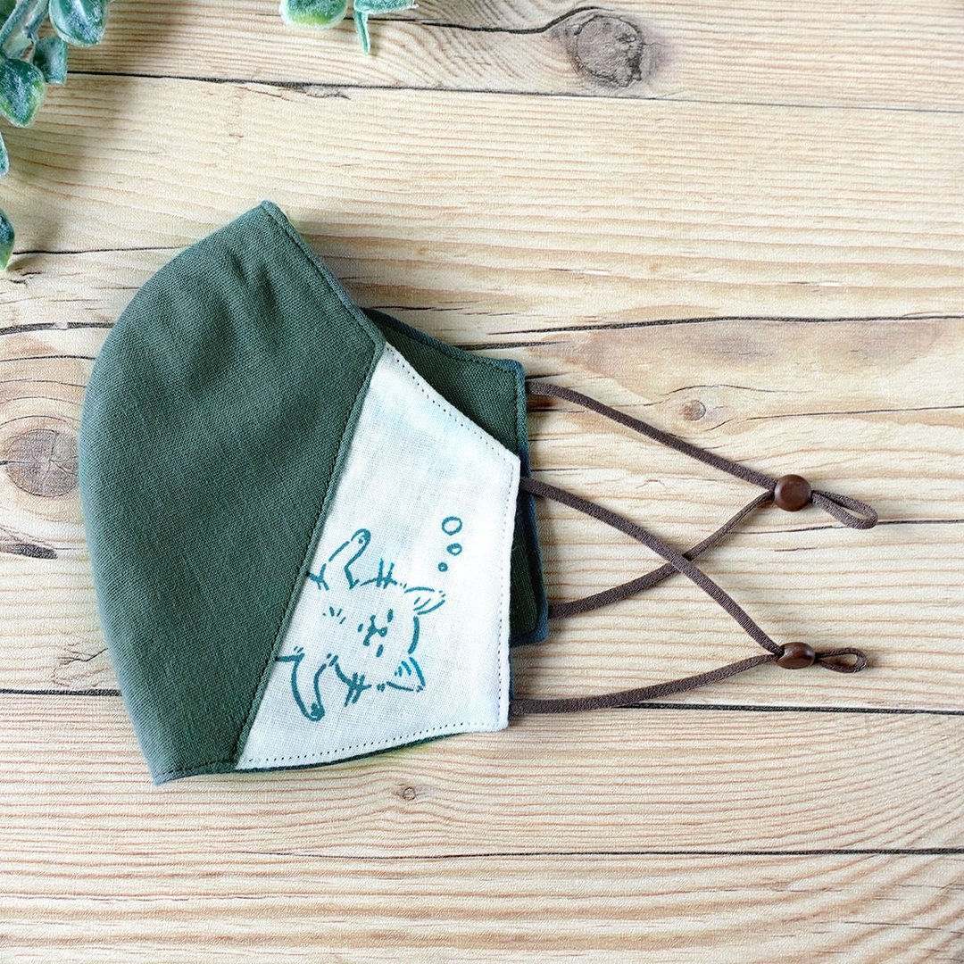Soft gauze mask with kitten sleeping (Blue Green) - 其他 - 棉 绿色