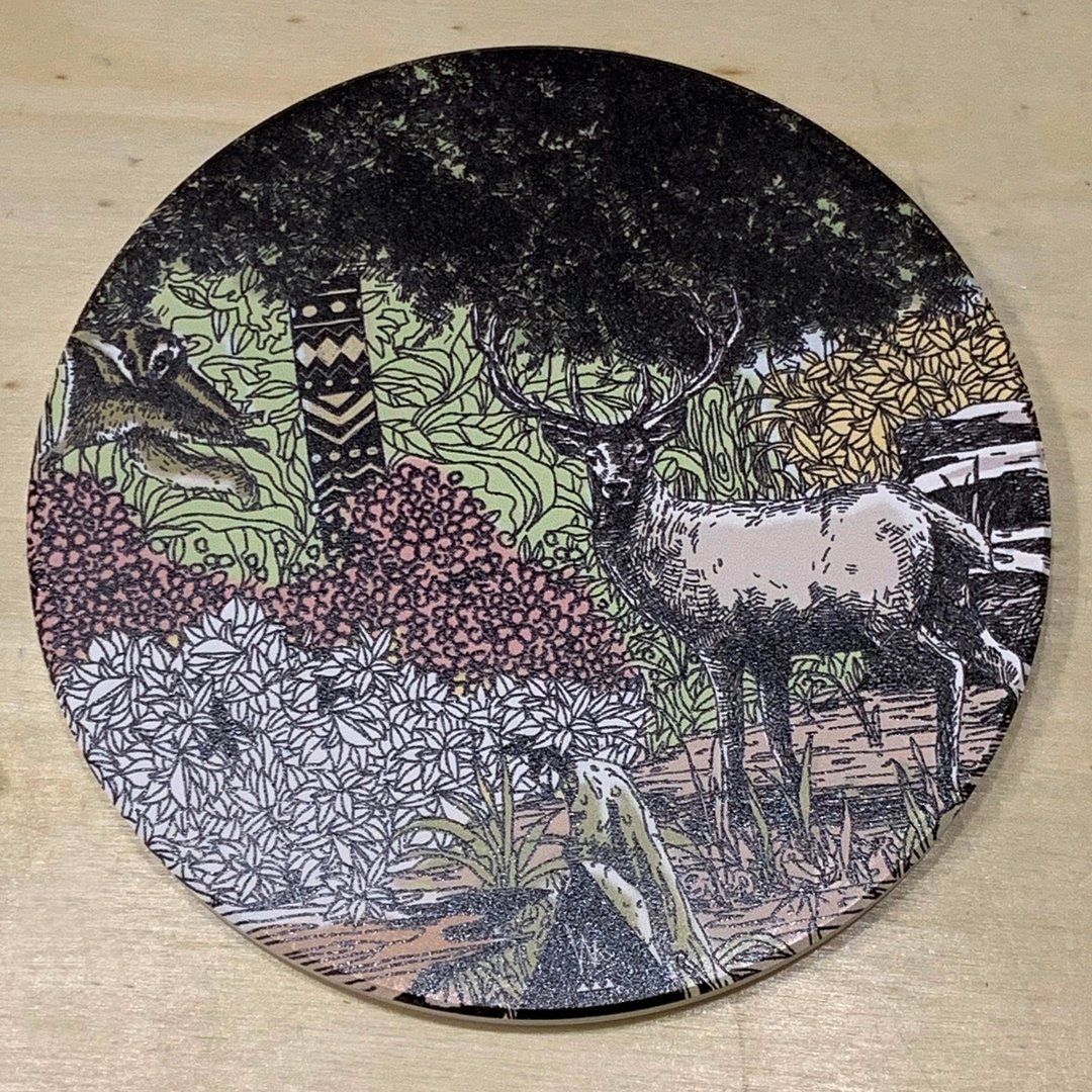 【森林动物系列】守护森林-白鹿陶瓷杯垫 - 杯垫 - 陶 黑色