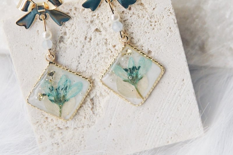 【绽放2】干燥花-虎尾草/耳环/耳夹/银针/垂坠/蓝 - 耳环/耳夹 - 纯银 橘色