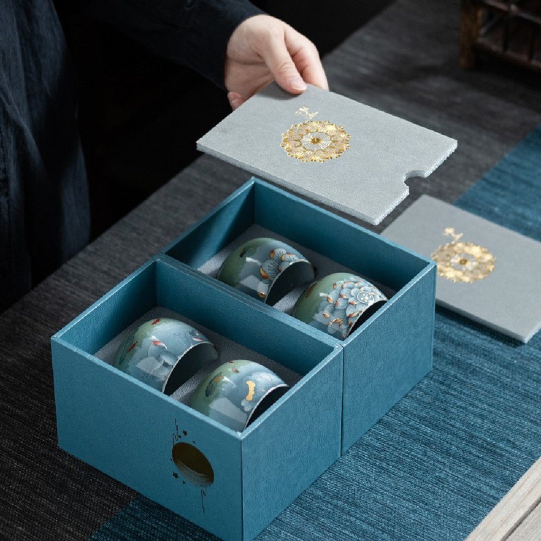荷韵品茗 | 单杯粗陶功夫茶杯 茶具套装四只装 新年礼物 中秋礼物 - 茶具/茶杯 - 陶 