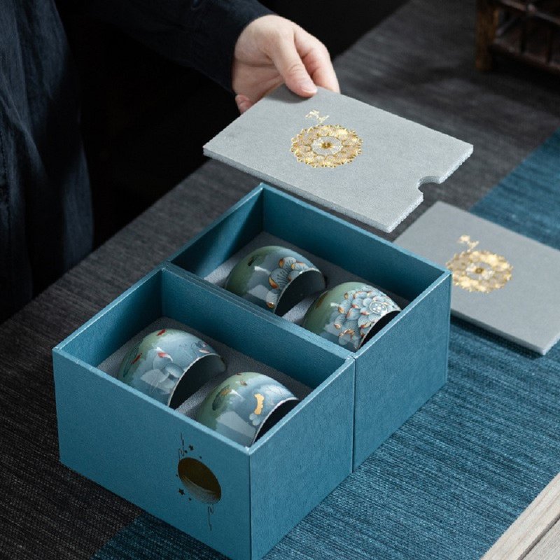 荷韵品茗 | 单杯粗陶功夫茶杯 茶具套装四只装 新年礼物 中秋礼物 - 茶具/茶杯 - 陶 