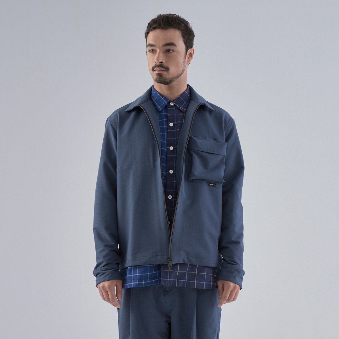 DYCTEAM - RE:FORM - Patch pocket zip-up shirt (blue) - 女装休闲/机能外套 - 其他材质 蓝色