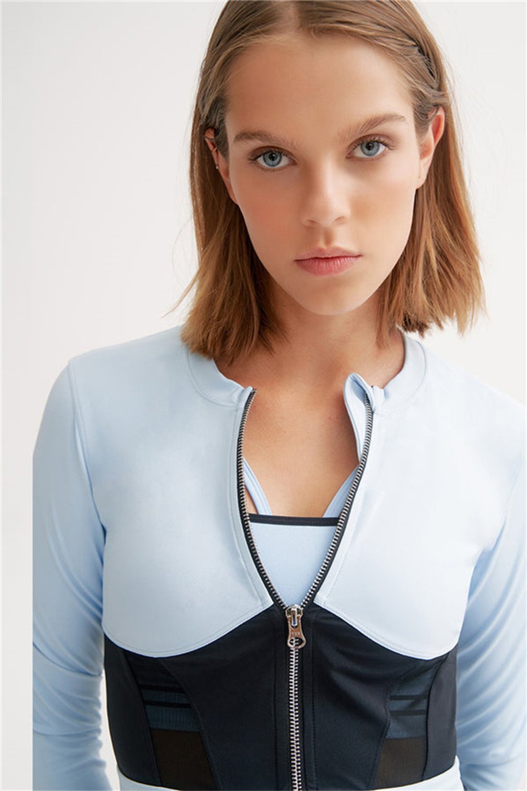 Azure Front Zip Pocket - 女装瑜珈服 - 尼龙 蓝色