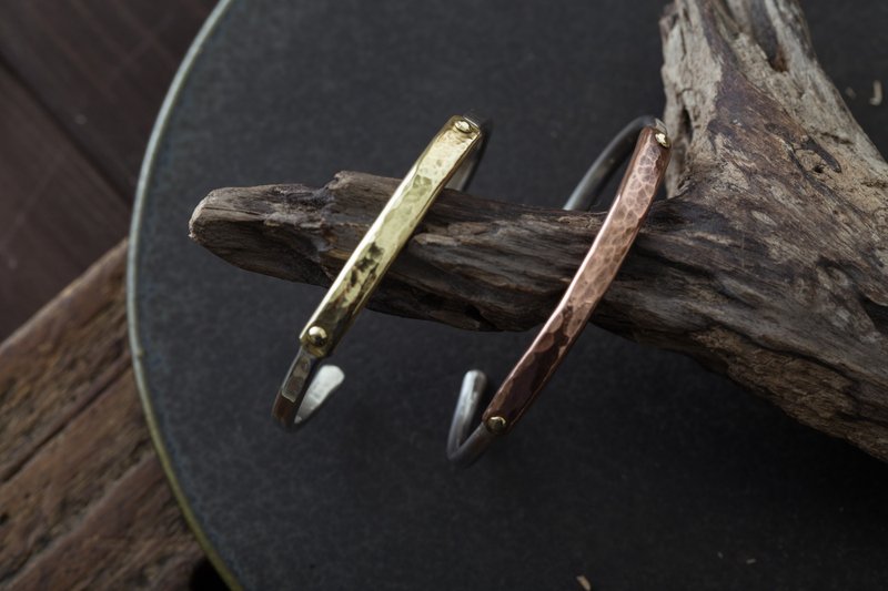 双色铆钉 手环 Riveting Bangle - 银+铜 - 手链/手环 - 纯银 银色