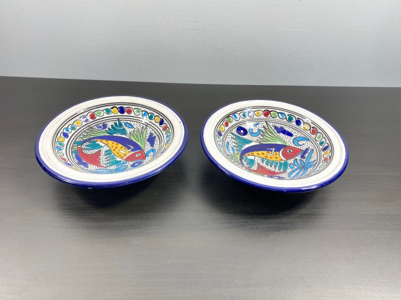 复古手工碗手绘多色带鱼陶装饰盘 - 碗 - 其他材质 