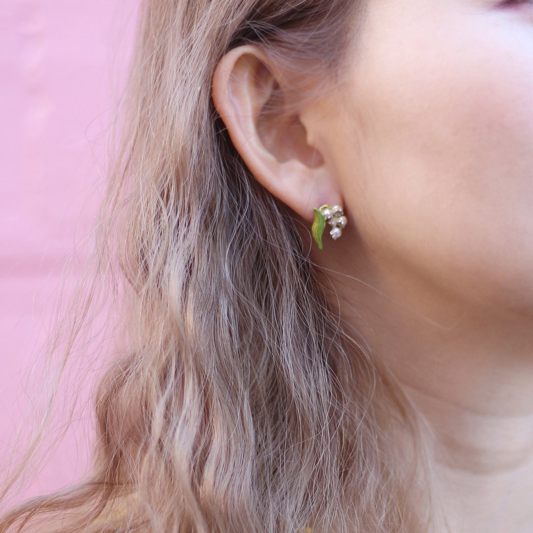 Lily of the valley Clip-On Lily Earring EA123 - 耳环/耳夹 - 其他金属 绿色