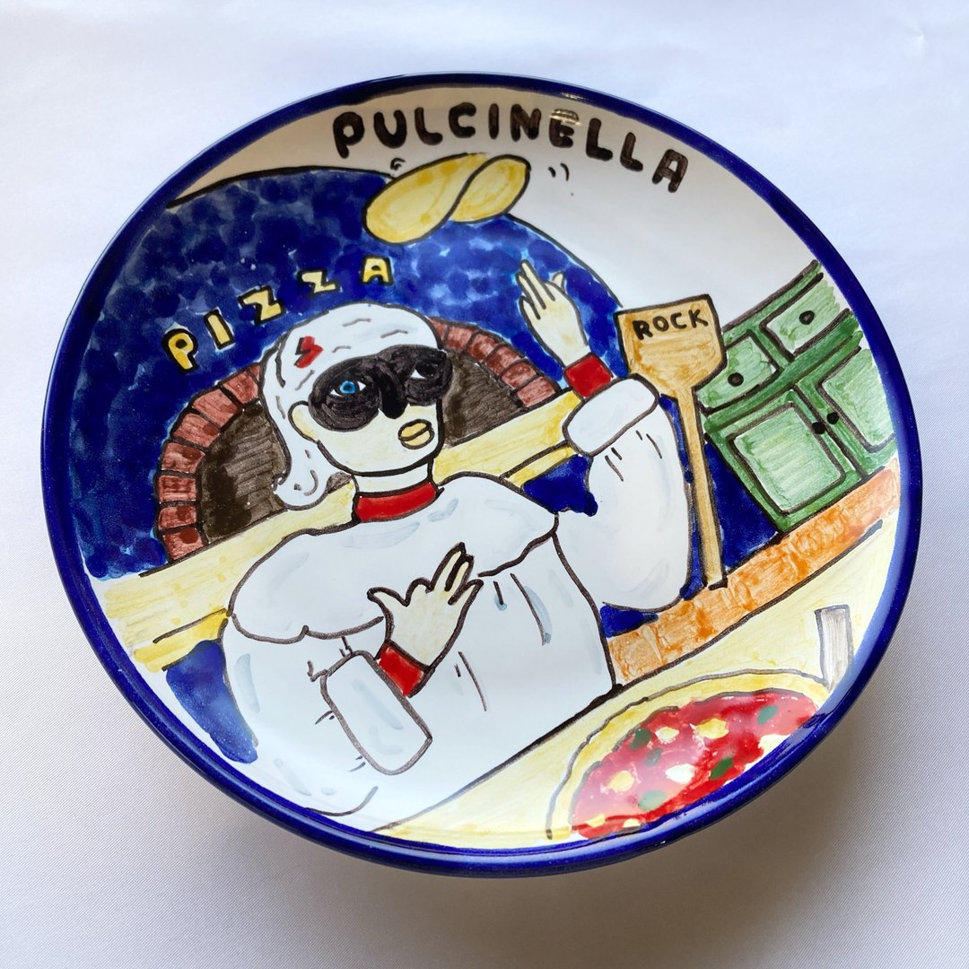 图片盘 20 厘米 CRC017 Majolica 意大利陶器 Pulcinella 那不勒斯披萨 - 盘子/餐盘/盘架 - 陶 蓝色