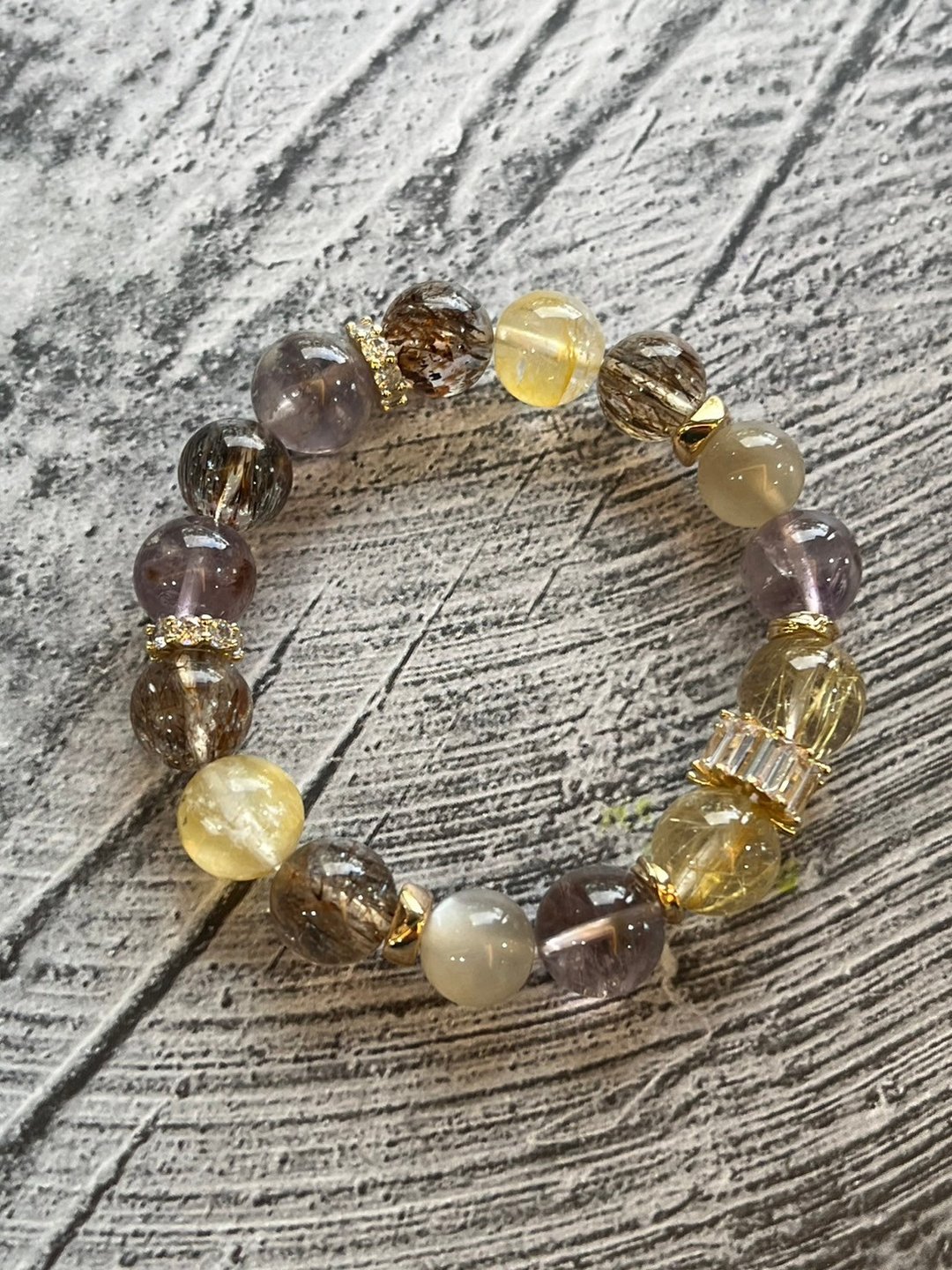 定制化水晶手链 财富能量 金发晶 黑金超 紫幽灵 香槟月光 黄水晶 - 手链/手环 - 水晶 黄色