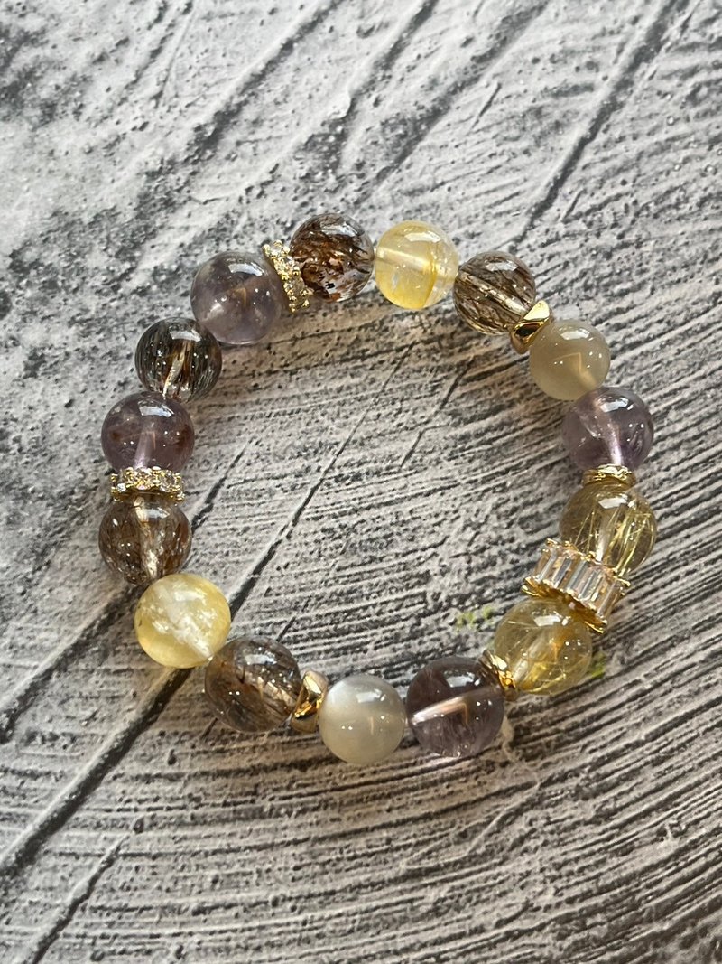 定制化水晶手链 财富能量 金发晶 黑金超 紫幽灵 香槟月光 黄水晶 - 手链/手环 - 水晶 黄色