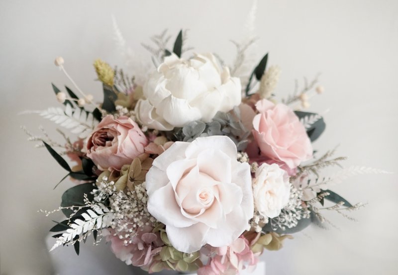 毕业花礼毕业花礼油画感复古色系牡丹玫瑰永生花不凋花花盆 - 干燥花/捧花 - 植物．花 粉红色