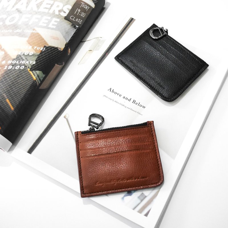 黑色/咖啡色牛皮3 in 1零钱包 - 零钱包 - 真皮 咖啡色