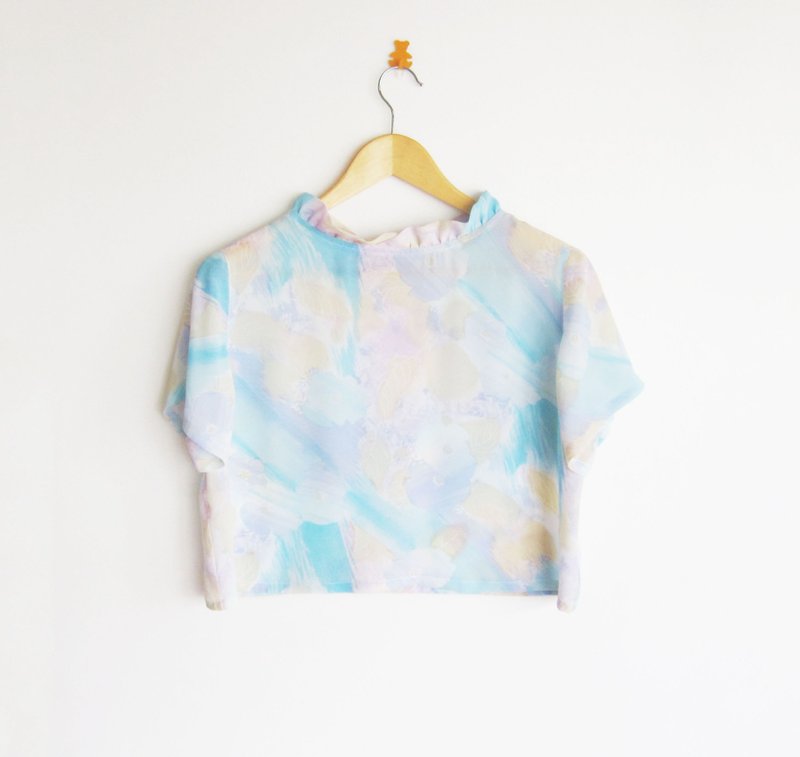 夏，超梦短版上衣 - 女装上衣 - 聚酯纤维 蓝色