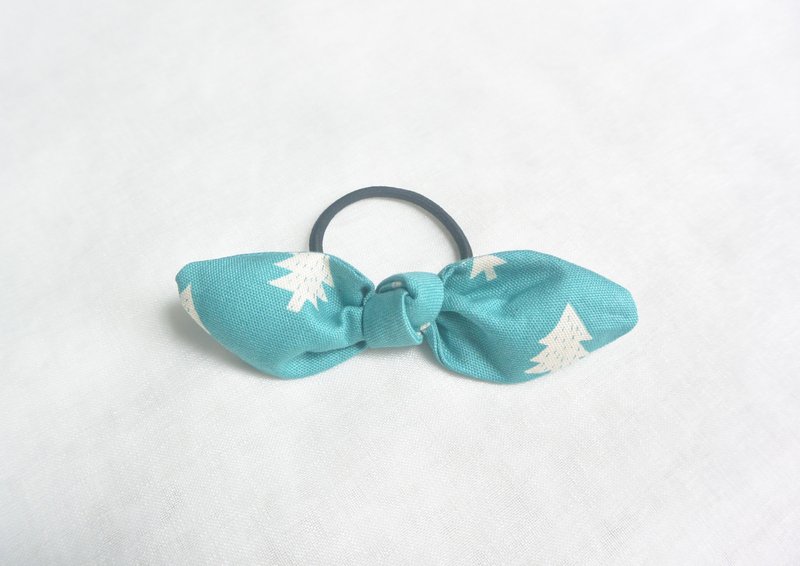 蝴蝶结发圈 - 圣诞树 - 发饰 - 棉．麻 蓝色