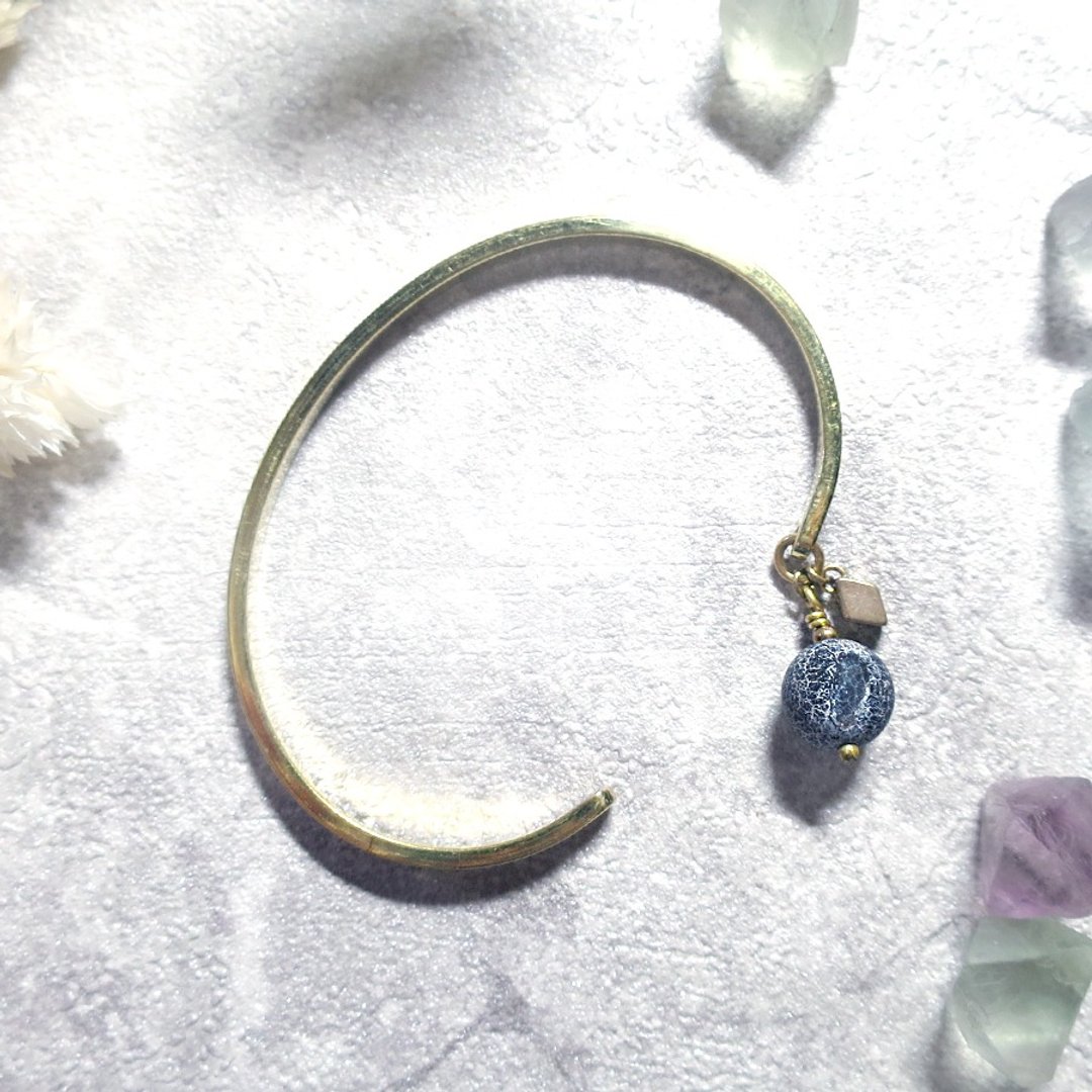 VIIART。黑色彗星。风化黑玛瑙黄铜半开手环 | 手镯中性复古个性 - 手链/手环 - 其他金属 黑色