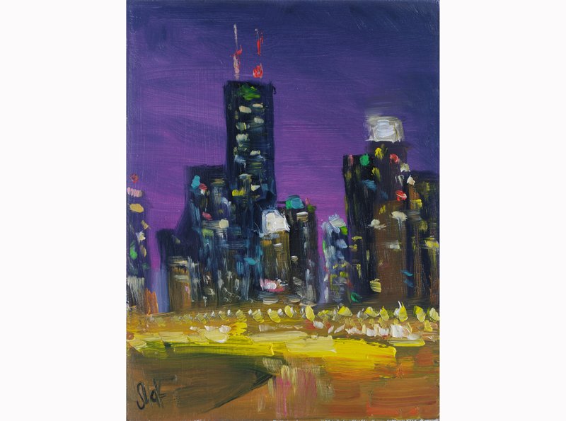 香港油画城市景观原创墙面艺术夜城艺术品 - 墙贴/壁贴 - 其他材质 黑色