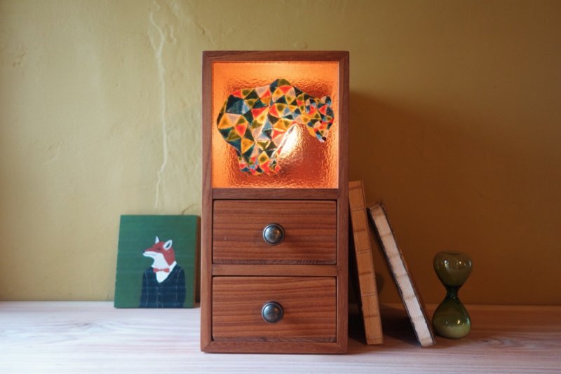 手绘马赛克风棕熊双层抽屉柜(灯光可调强弱)(图案皆可定制讨论) - 灯具/灯饰 - 木头 