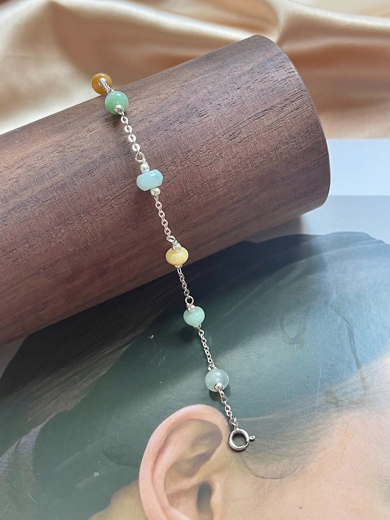 多采算盘珠925银手链 |天然缅甸翡翠 - 手链/手环 - 玉石 