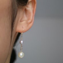 日本直送 复古风 双色akoya珍珠耳环 耳坠 天然海水珍珠 18k金