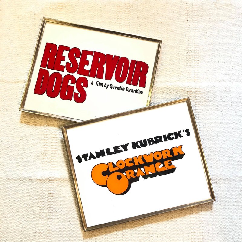 美国老物 美国艺术家手绘电影小海报古董框摆/挂饰-橘/红 两款 - 画框/相框 - 玻璃 金色