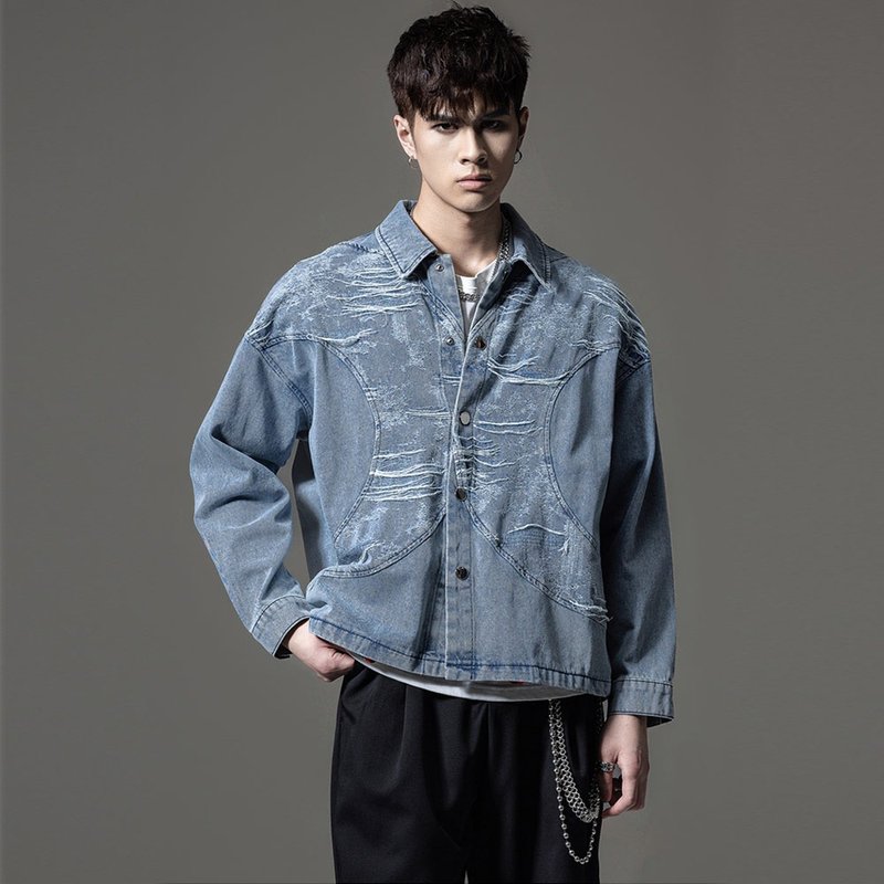 品立裁魂系列 男士提花牛仔夹克外套 - 男装外套 - 棉．麻 