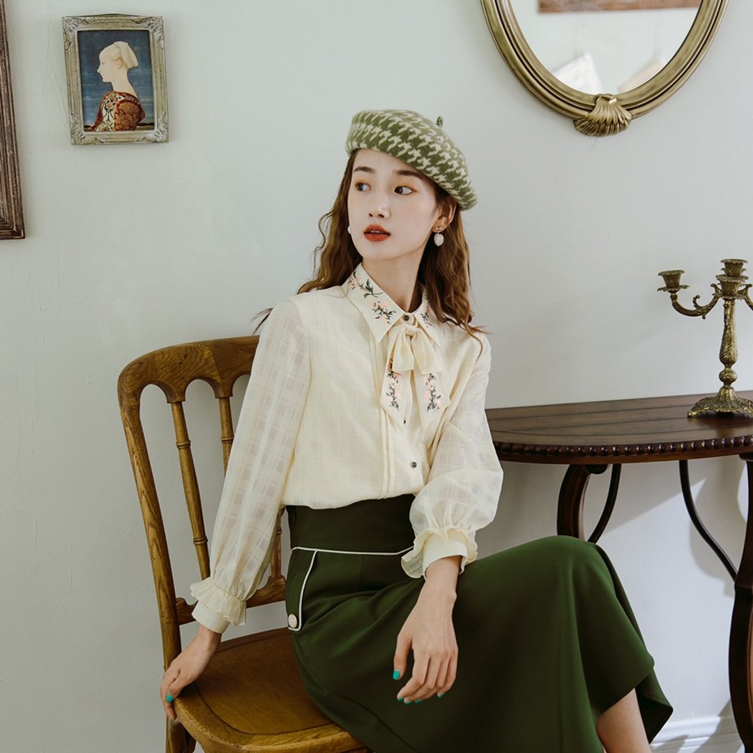 衬衫设计感小众刺绣娃娃领短袖上衣女衬衣夏 - 女装衬衫 - 聚酯纤维 白色