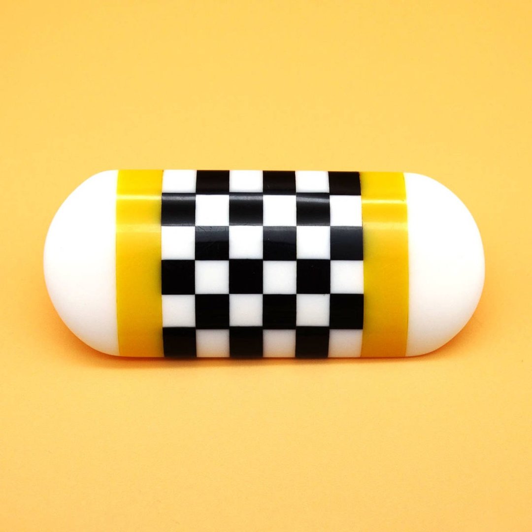 70s USA vintage plastic checkered brooch - 胸针 - 塑料 黄色