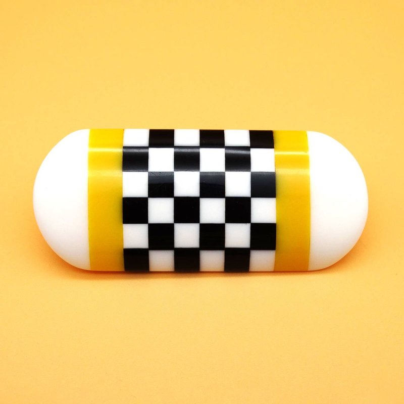 70s USA vintage plastic checkered brooch - 胸针 - 塑料 黄色
