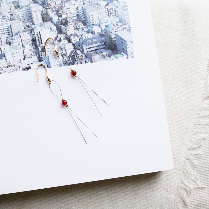 【BLESS】 玛瑙黄铜耳环 - 耳环/耳夹 - 珍珠 红色