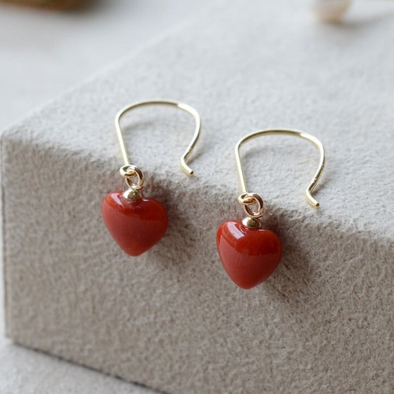 18K红珊瑚心型耳环 日本制造 血赤珊瑚 日本 - 耳环/耳夹 - 宝石 