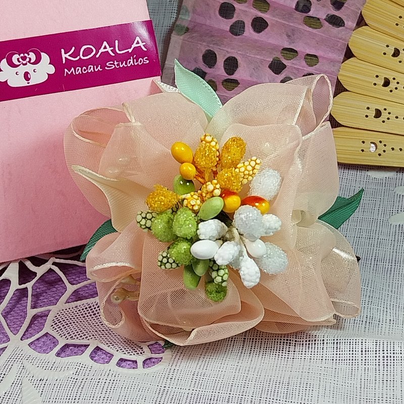 森林系列手工饰品粉红轻纱花朵发夹 - 发饰 - 其他材质 粉红色