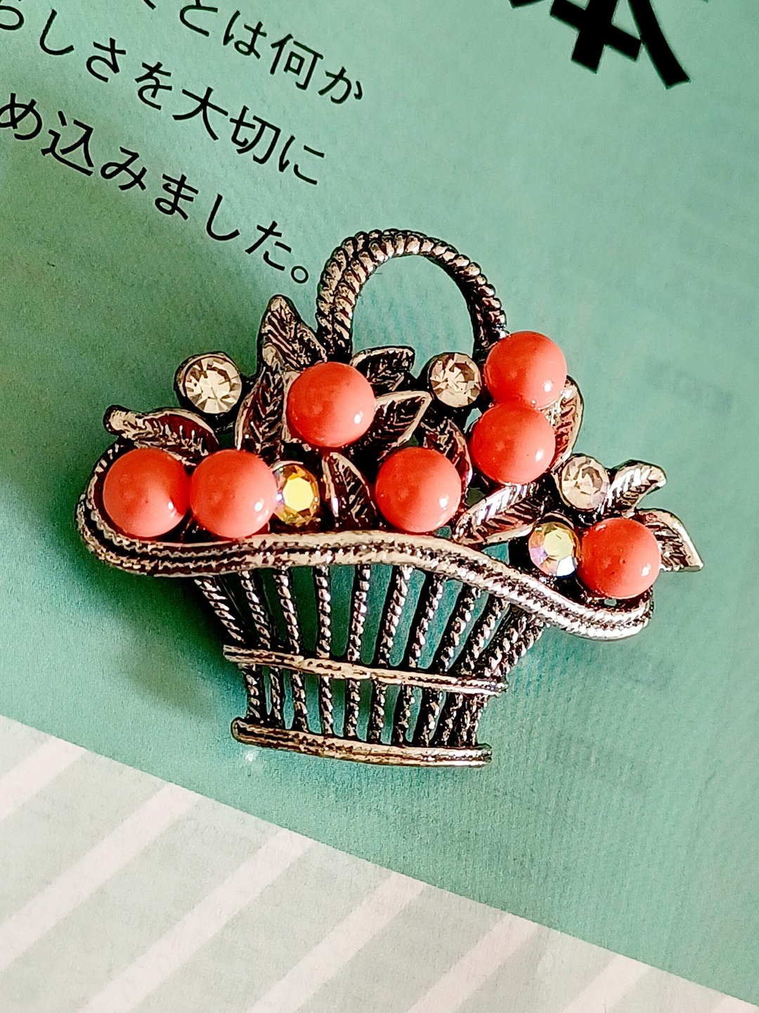 vintage jewelry  立体银色调 漂亮花篮  别针 胸针 - 胸针 - 其他金属 