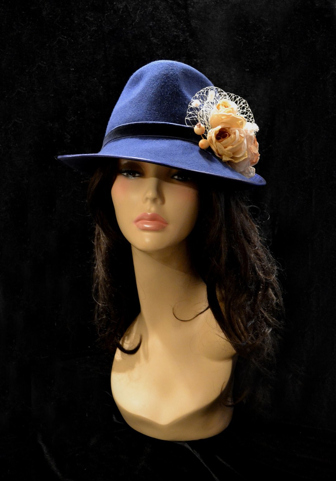 fedora hat, felt fedora woman,navy blue fedora hat,navy blue felt hat - 帽子 - 其他材质 多色