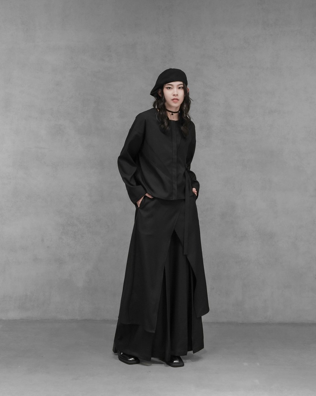 MUKK DESIGN 异材质拼接条绳上衣 - 女装上衣 - 聚酯纤维 黑色