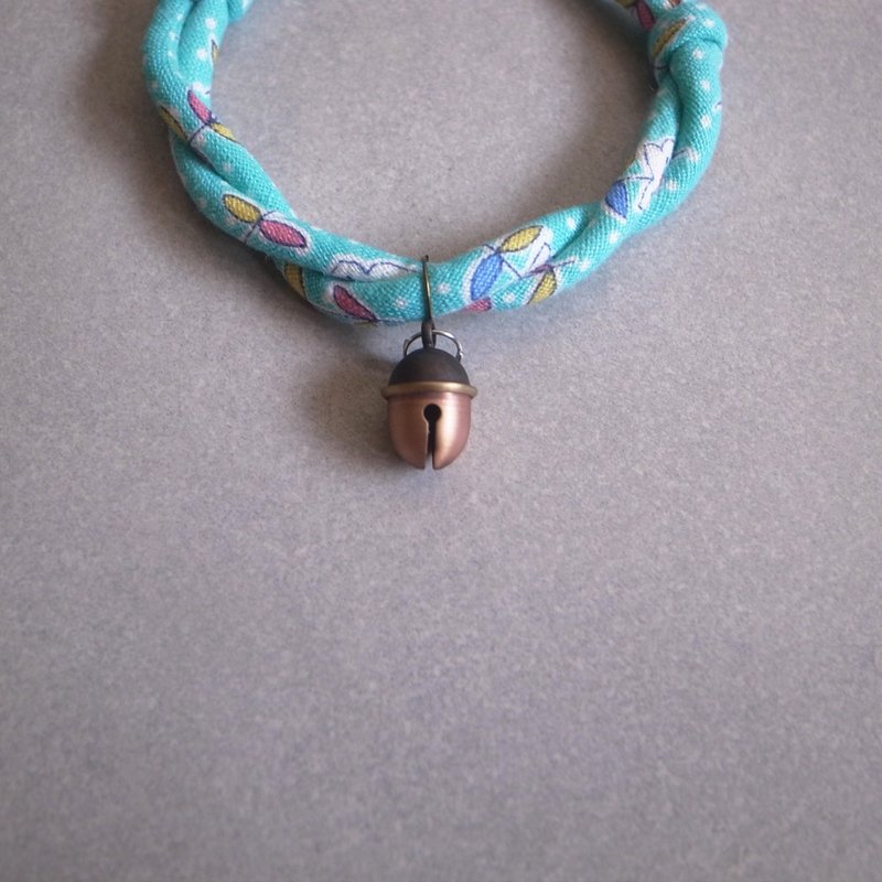 北欧棉布日本犬猫颈圈 项圈(可调式)--北欧薄荷+红铜橡树果铃 - 项圈/牵绳 - 棉．麻 蓝色