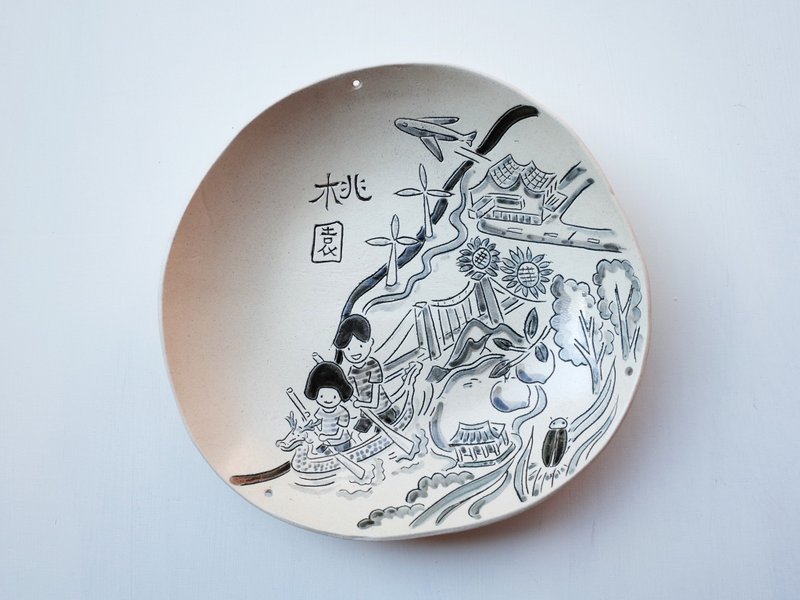 手绘陶盘创作－桃园 - 盘子/餐盘/盘架 - 陶 黑色