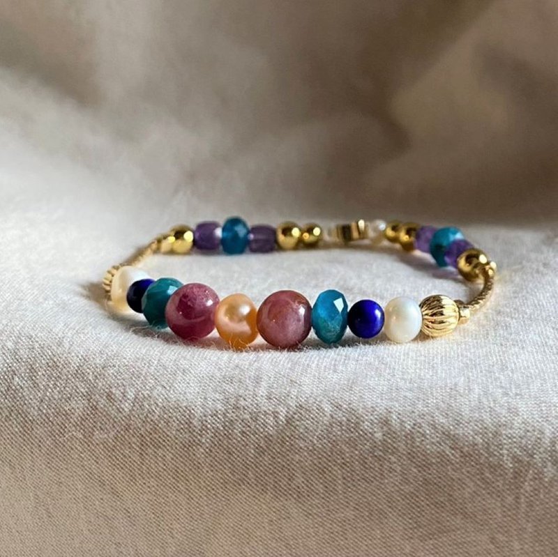 卡帕多奇亚~碧玺蓝磷灰石青金石紫水晶珍珠手链 - 手链/手环 - 水晶 多色