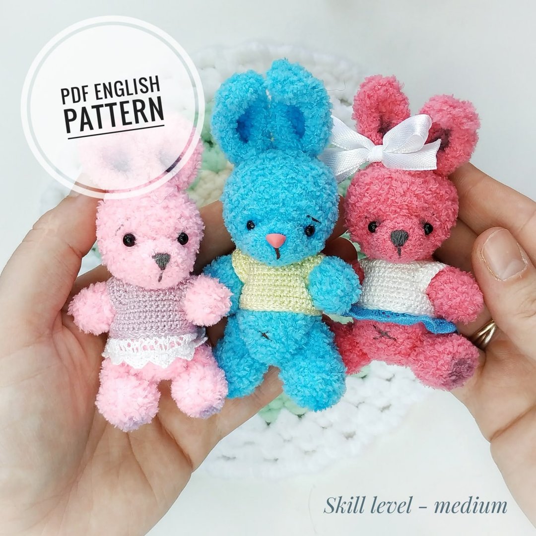Pdf pattern Crochet Mini teddy bunny. Amigurumi rabbit. Dollhouse miniature - 电子书/杂志 - 其他材质 