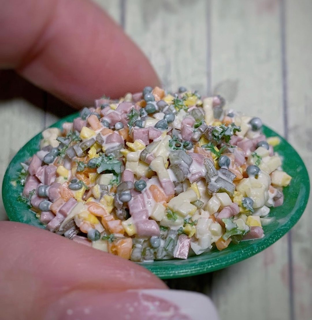 Miniature Oliver (Russian salad). TUTORIAL polymer clay. Mini food. 视频教程. - 手工艺教程/工具书 - 其他材质 