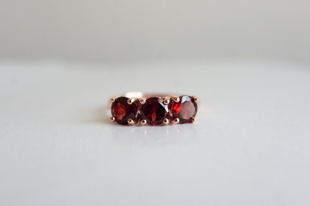 Natural Garnet Silver Ring - 戒指 - 纯银 红色