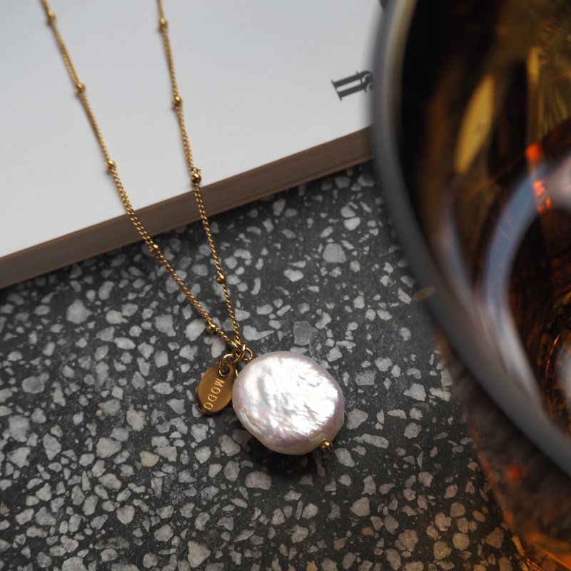 淡水珍珠 月光石 珍珠项链 | 月光珍心 NE-00010 - 项链 - 珍珠 金色