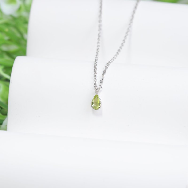 橄榄石925纯银水滴爪镶项链 - 项链 - 水晶 银色